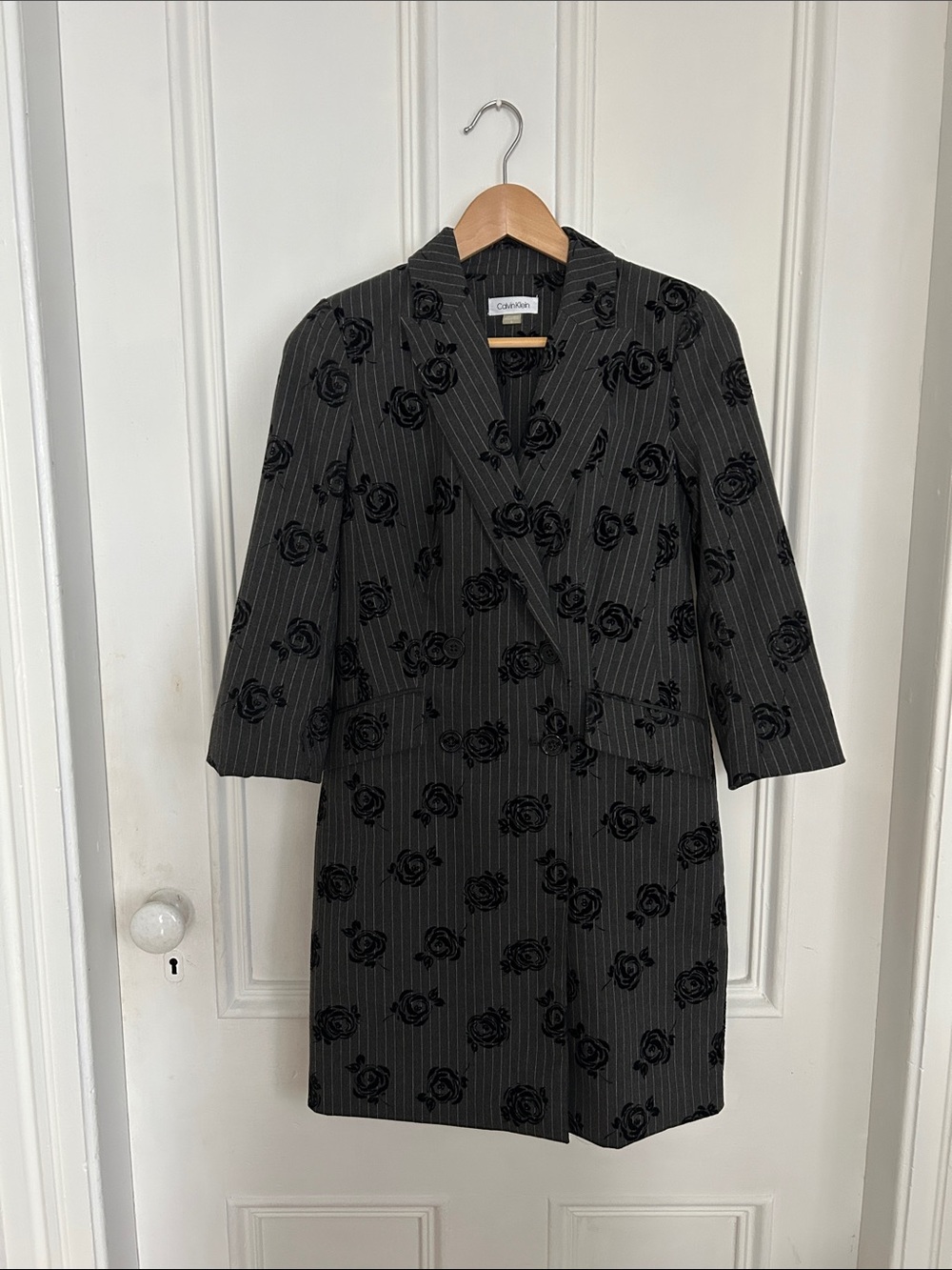 Calvin Klein Black Rose Pinstripe Dress Jacket – Size 2